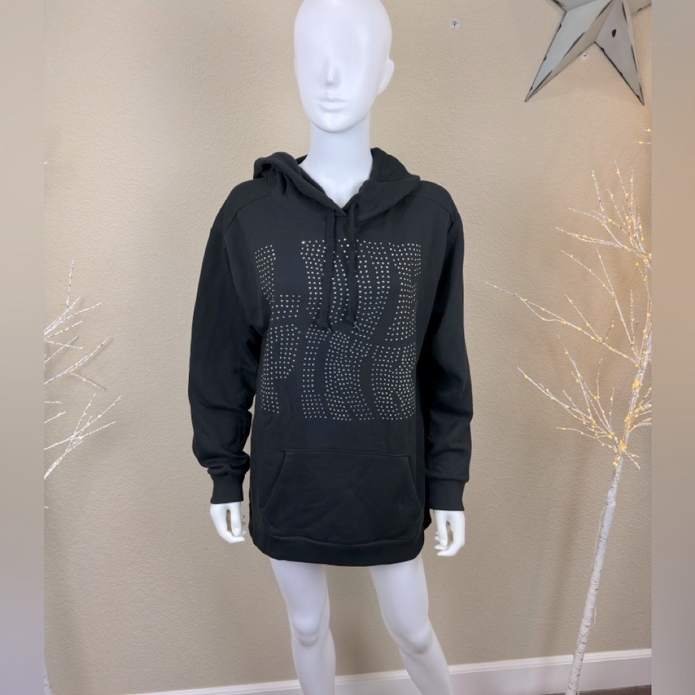 NWT VS PINK Black Bling Embellished Oversized Long Sleeve Hoodie Sweatshirt $60